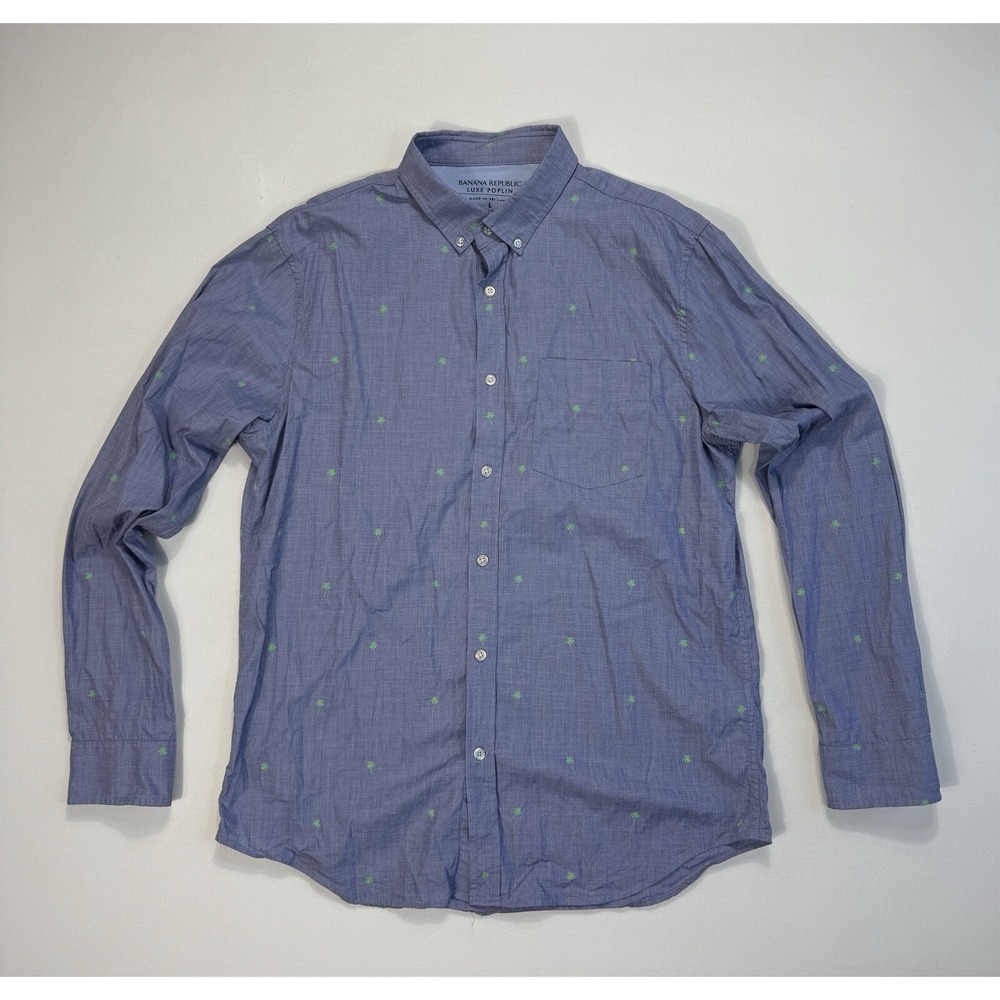 Banana Republic Luxe Poplin Mens Large Slim Fit Palm Tree AOP Lightweight Modern